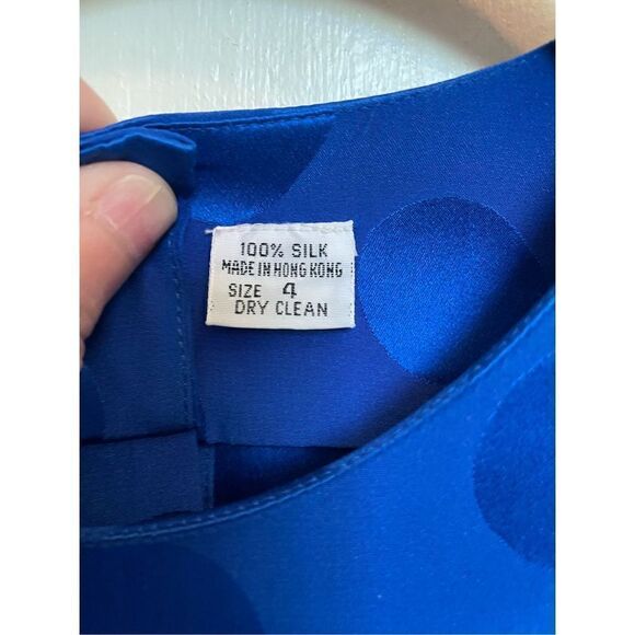 NWT Vintage Retro Albert Nipon blue polka dot silk MIDI Dress size 4 - Picture 6 of 16